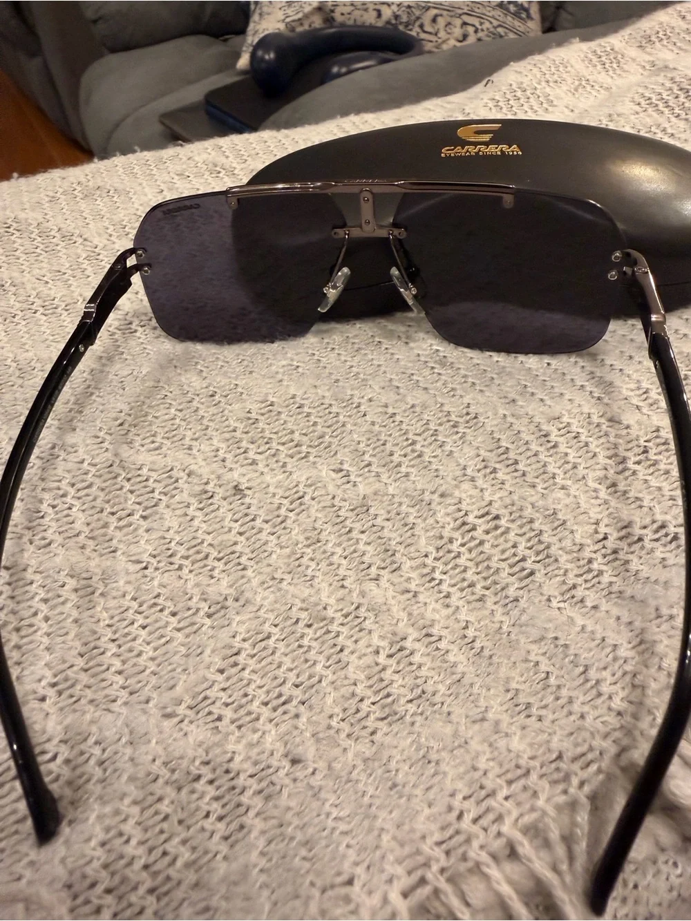 Carrera Men’s Black and Silver Rimless Sunglasses